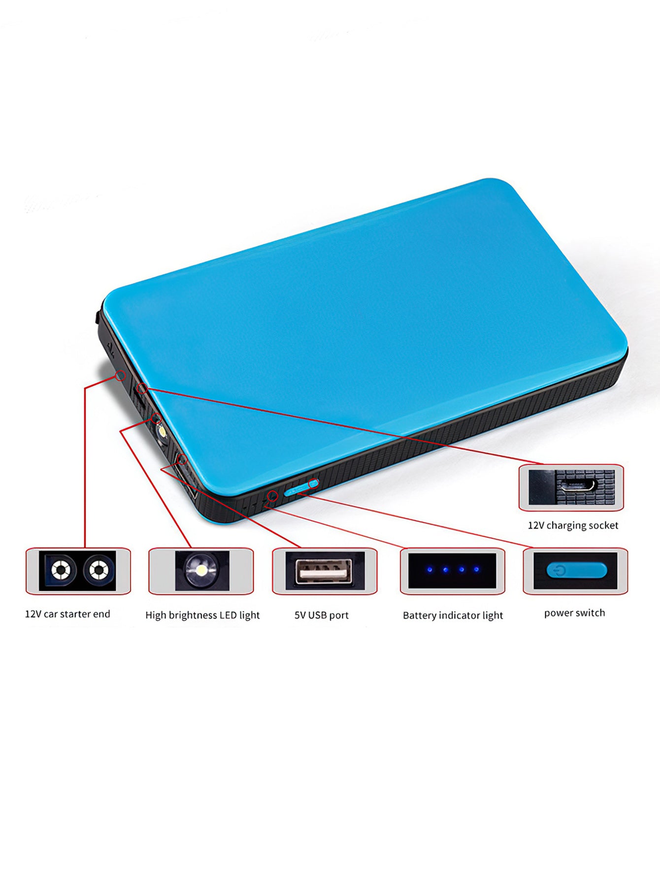 Product Introduction: Multifunctional 12V Car Jump Starter Power Bank for Men - 5 Colors