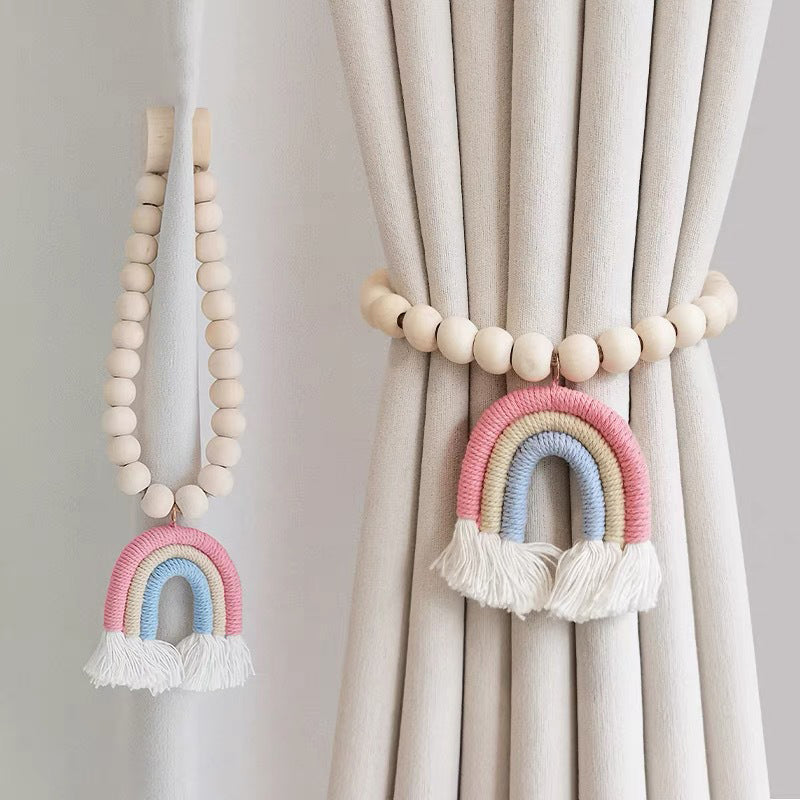 Punch-free rainbow tassel curtain tie