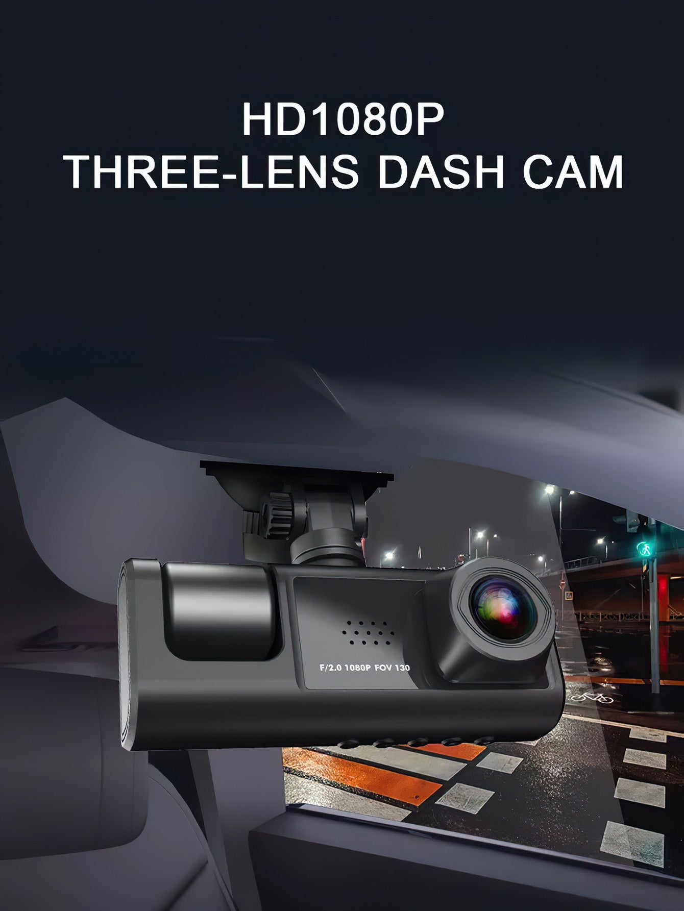 2-inch Screen WiFi Car DVR with 3-Lens 1080P HD, Parking Monitoring & Night Vision