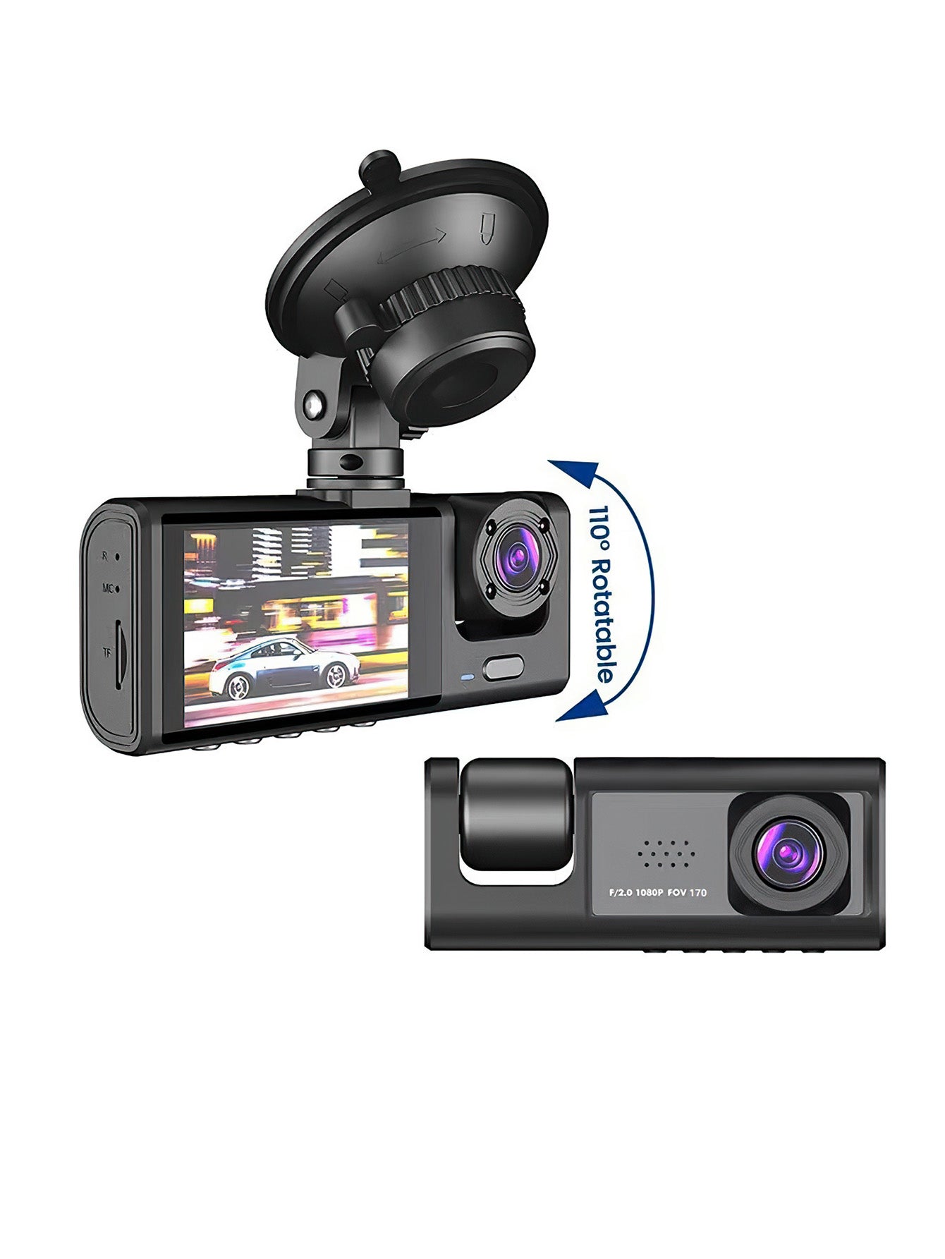 2-inch Screen WiFi Car DVR with 3-Lens 1080P HD, Parking Monitoring & Night Vision