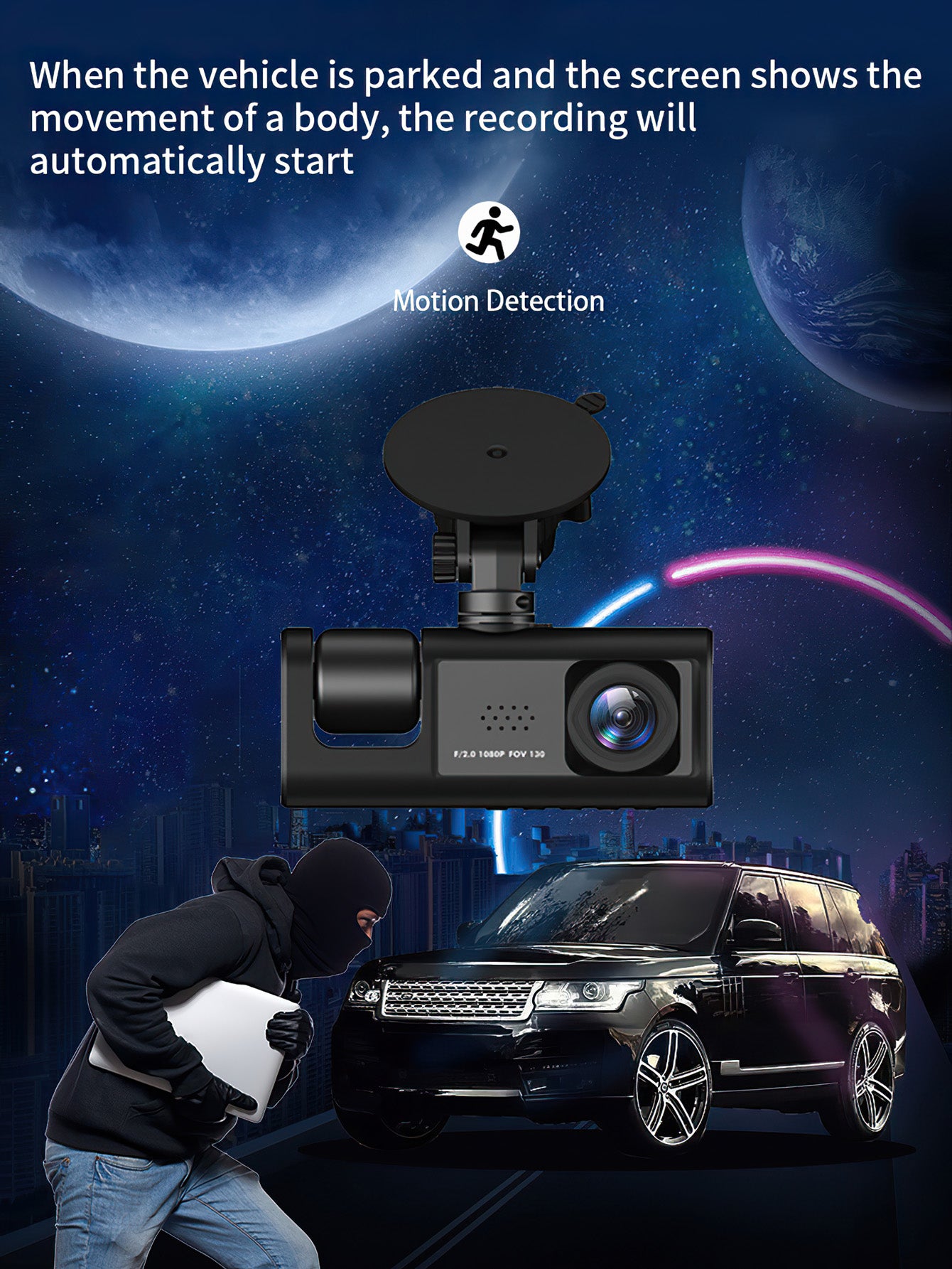 2-inch Screen WiFi Car DVR with 3-Lens 1080P HD, Parking Monitoring & Night Vision