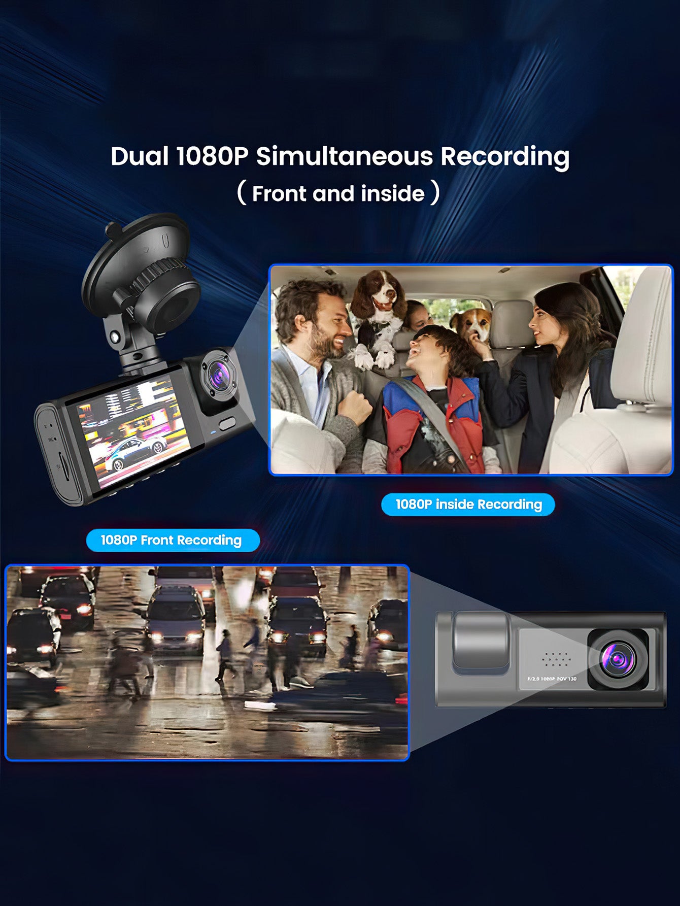 2-inch Screen WiFi Car DVR with 3-Lens 1080P HD, Parking Monitoring & Night Vision